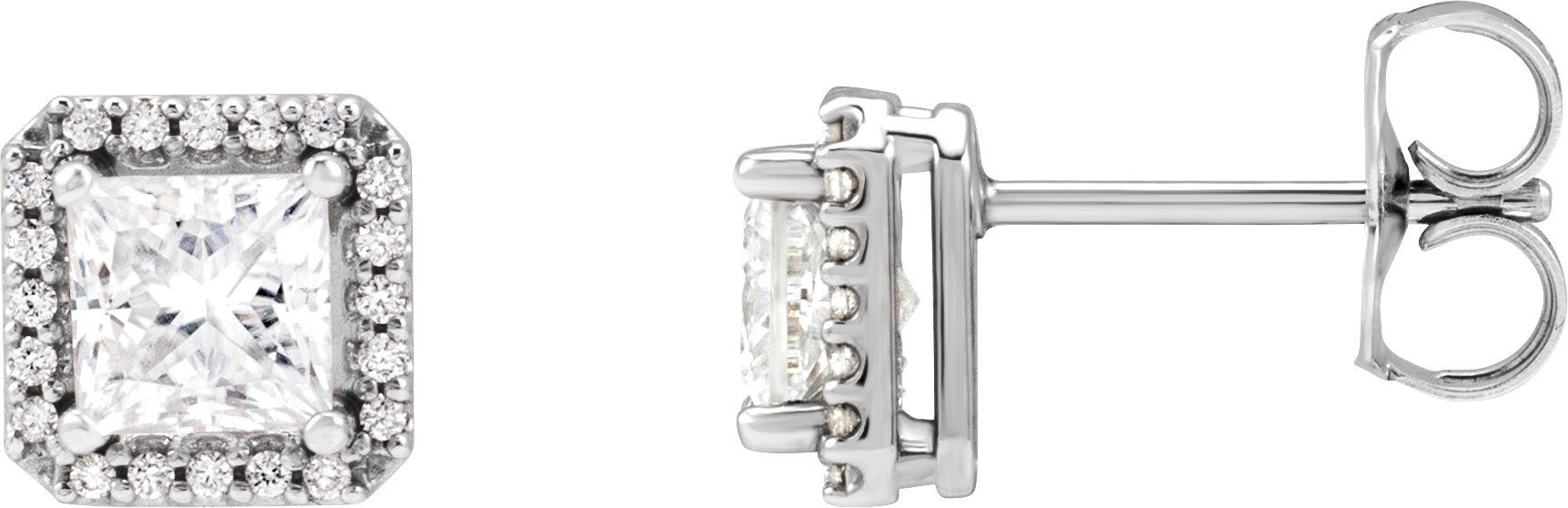 Square 4-Prong Halo-Style Earring