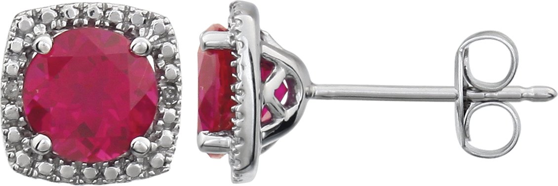 Round 4-Prong Halo-Style Birthstone Stud Earrings