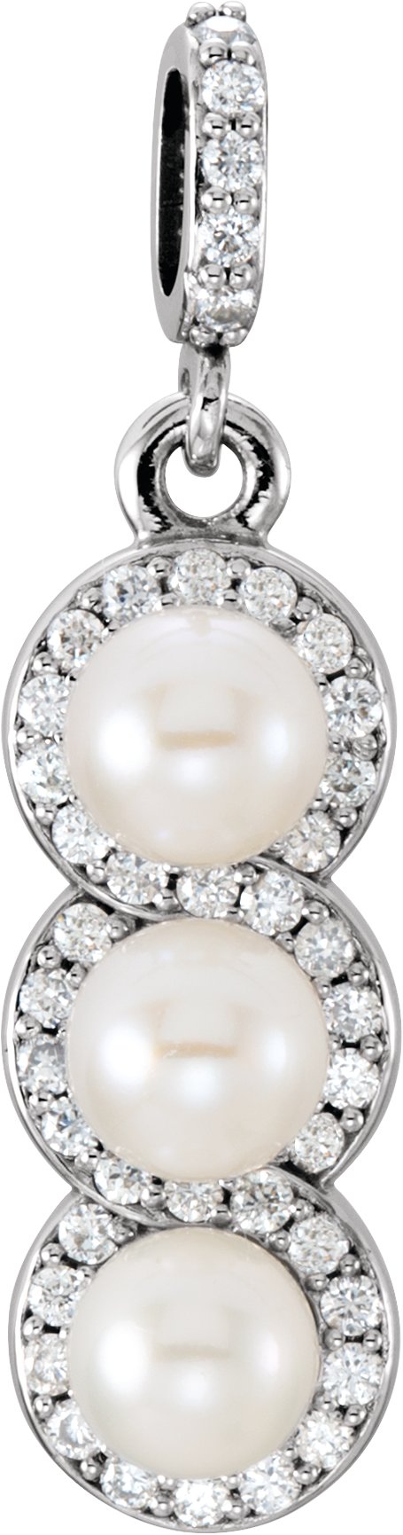 Three-Stone Halo-Style Pearl Pendant