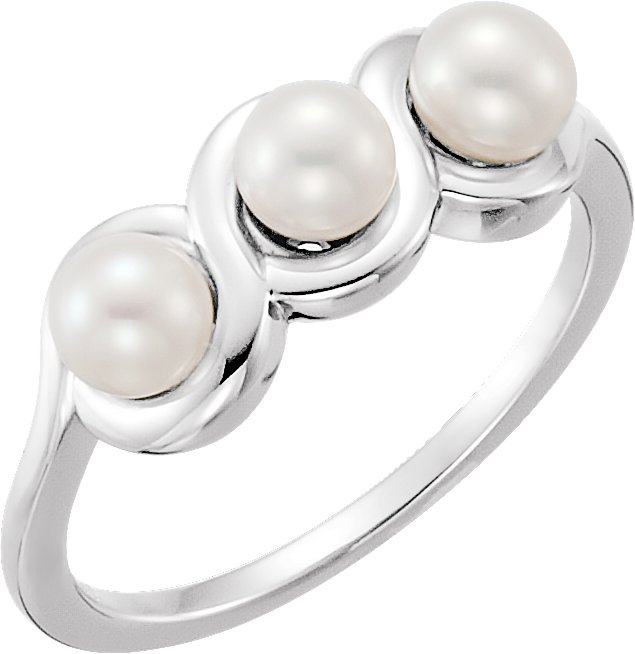 14K White Cultured White Freshwater Pearl Ring