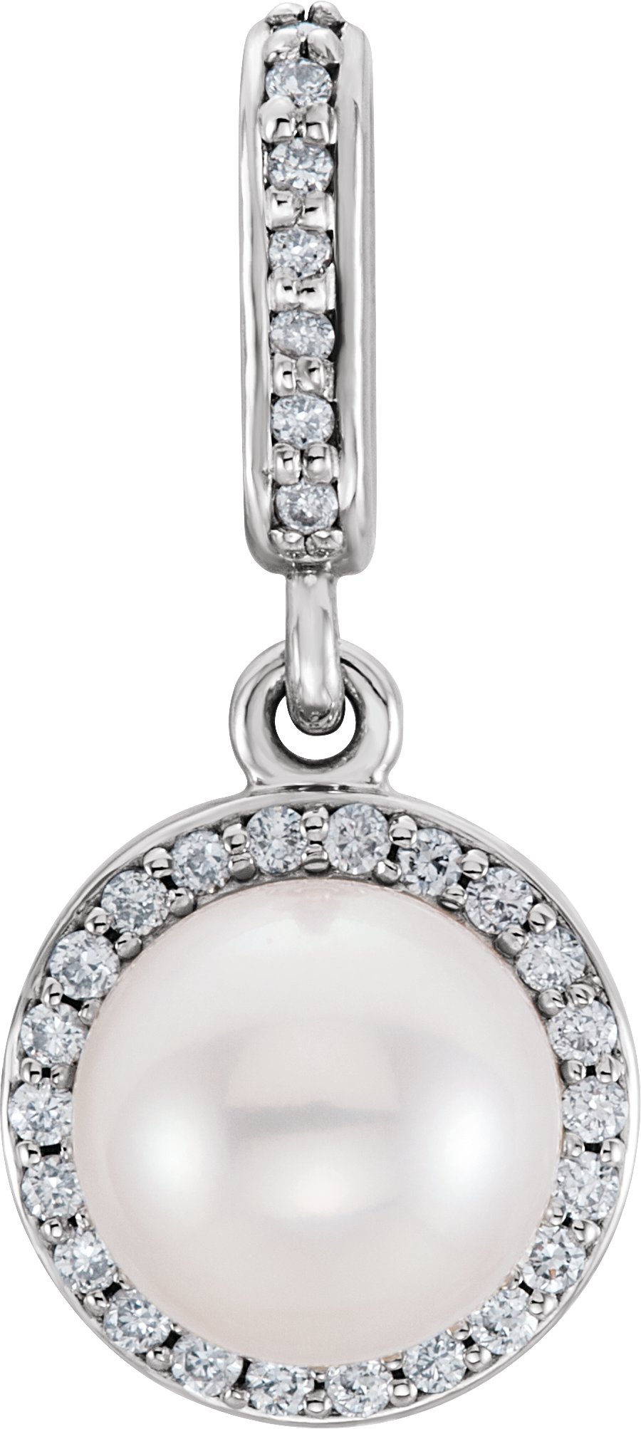14K White Cultured White Freshwater Pearl & .06 CTW Natural Diamond Pendant