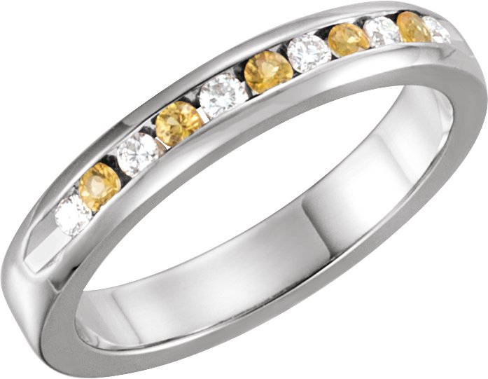 14K White Natural Yellow Sapphire & 1/8 CTW Natural Diamond Anniversary Band Size 6