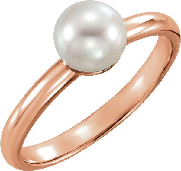 14K Rose 6.5-7 mm Cultured White Freshwater Pearl Ring