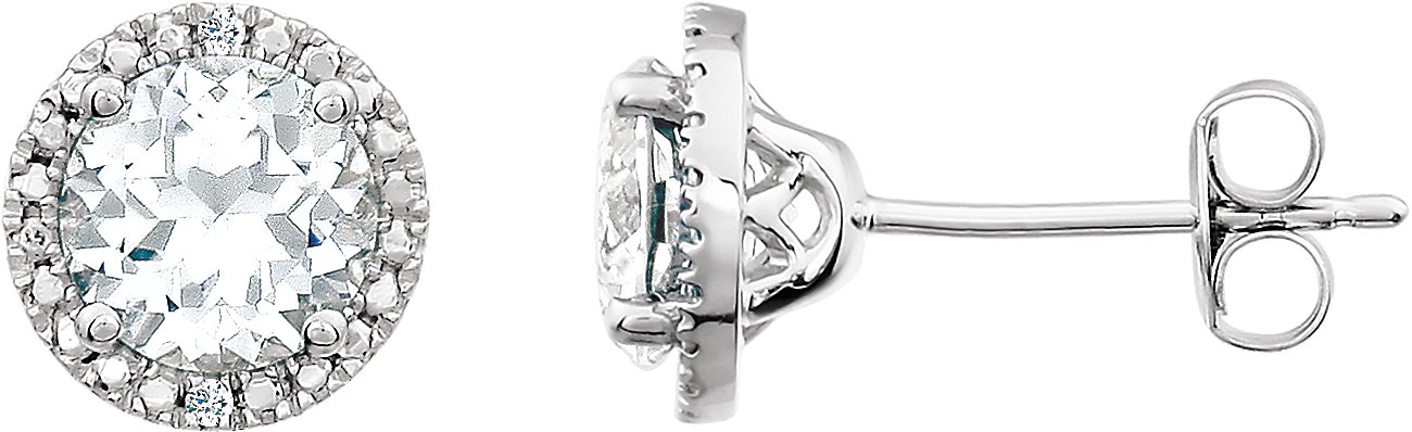 Round 4-Prong Halo-Style Birthstone Stud Earrings