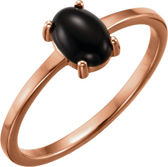 14K Rose 7x5 mm Oval Natural Black Onyx Cabochon Ring