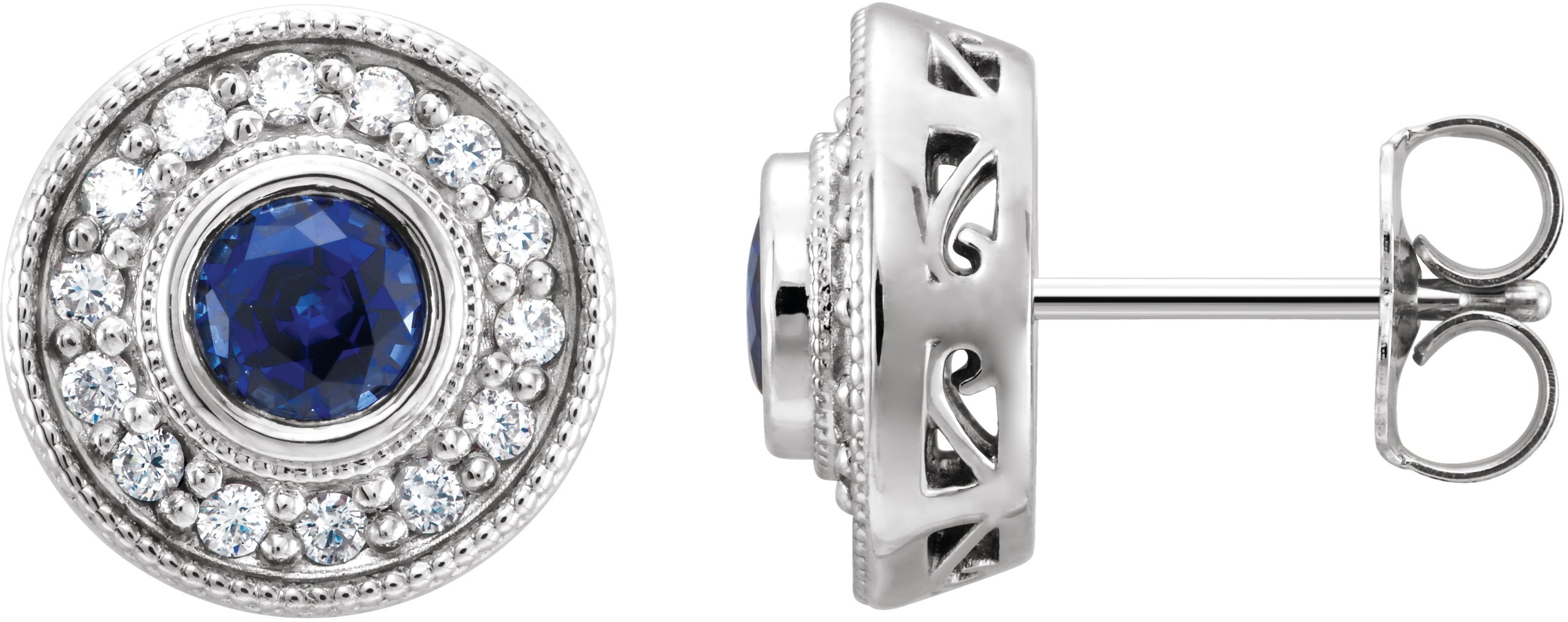 Round Bezel-Set Halo-Style Earrings