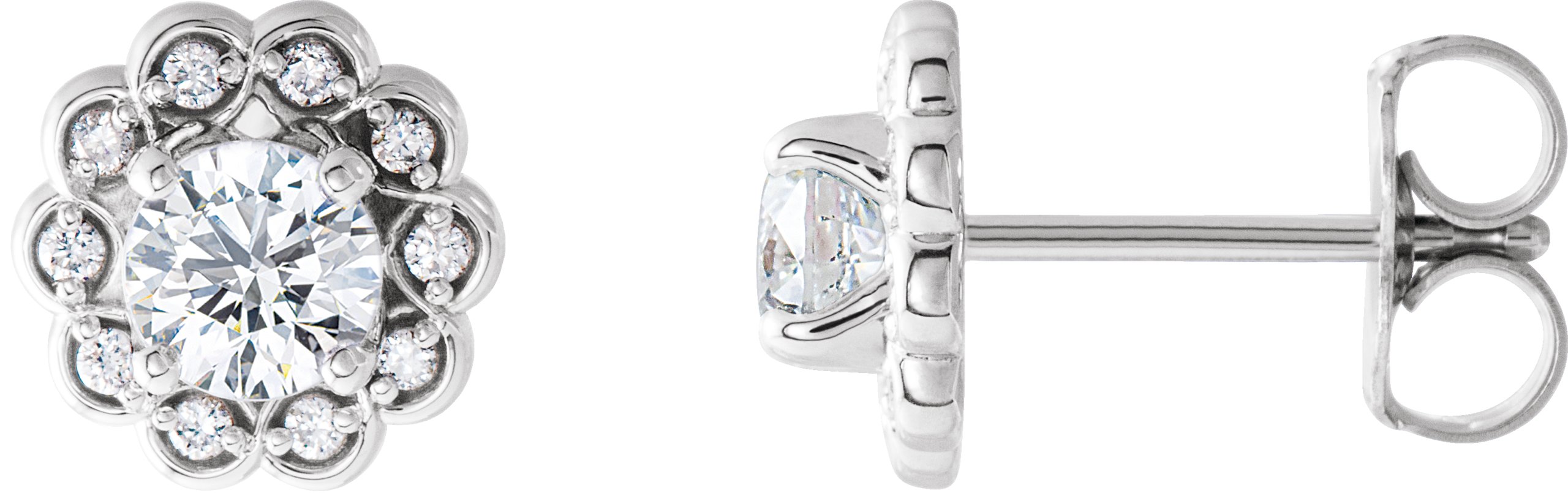 Round 4-Prong Halo-Style Earrings