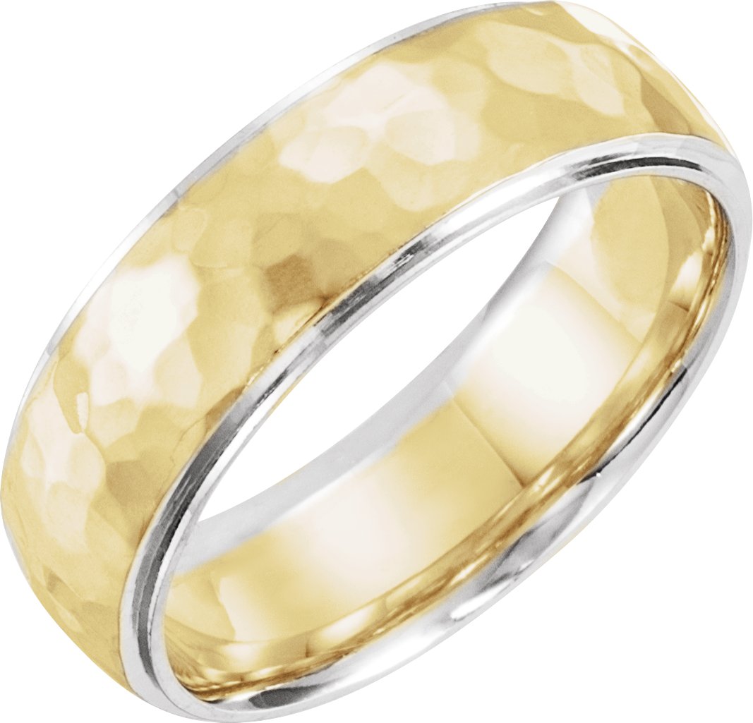 Stepped-Edge Comfort-Fit Half Round Band with Hammer Finish