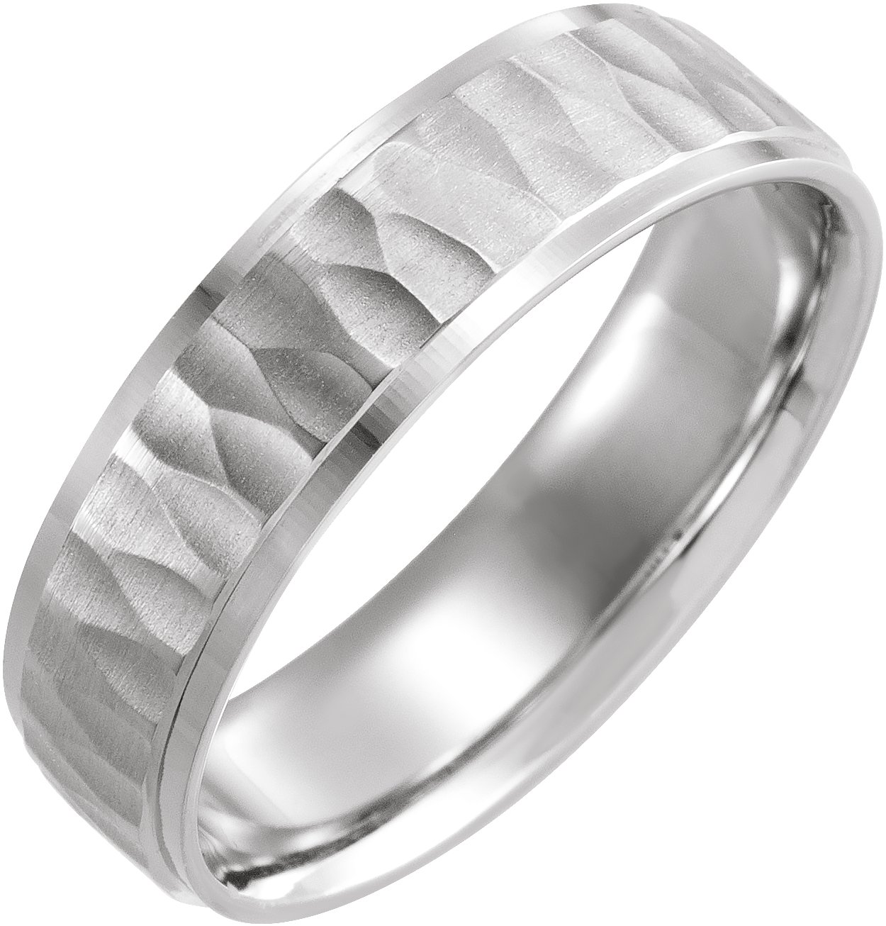 Stepped-Edge Comfort-Fit Flat Band with Matte Hammer Finish