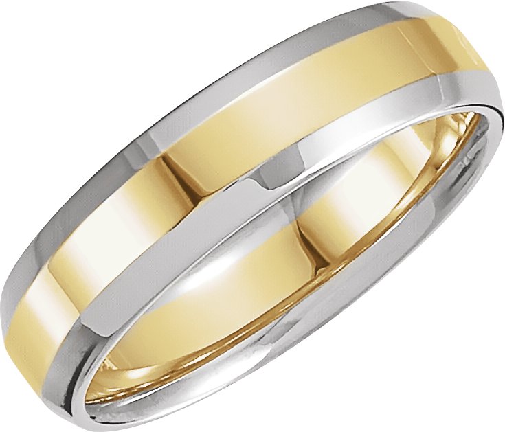 14K White/Yellow 6 mm Beveled-Edge Inlay Comfort-Fit Flat Band Size 10