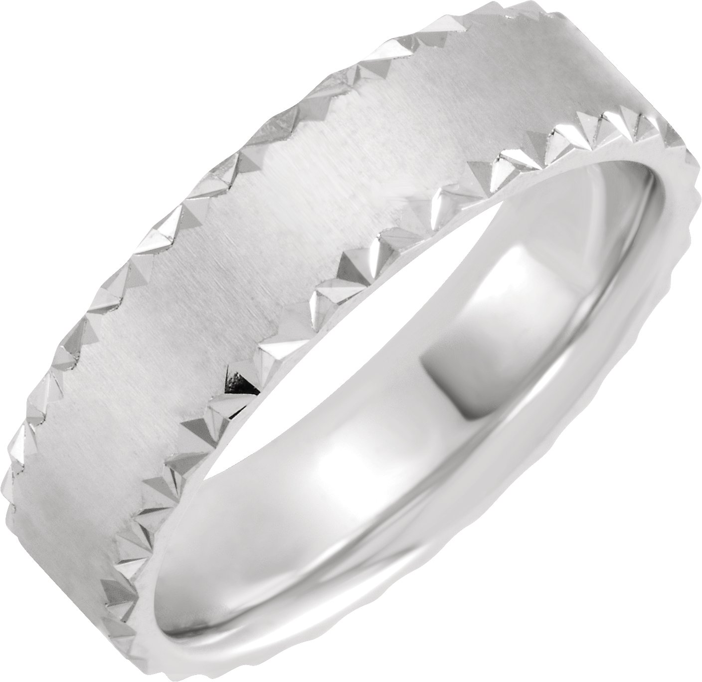 Geometric Faceted Edge Comfort-Fit Half Round Band with Satin Finish