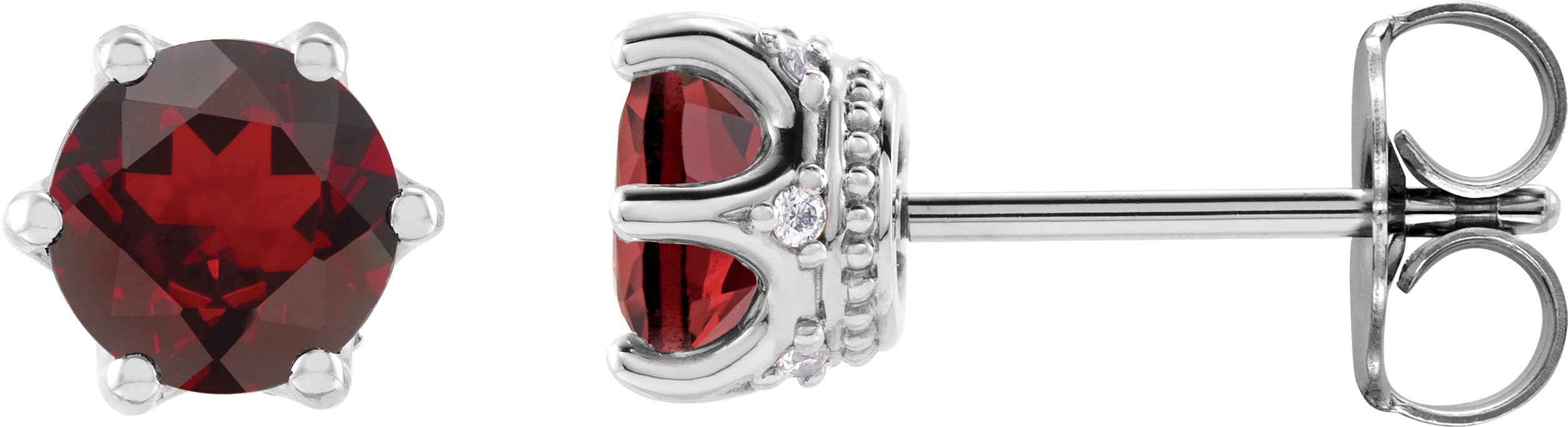 Round 6-Prong Accented Crown Stud Earrings
