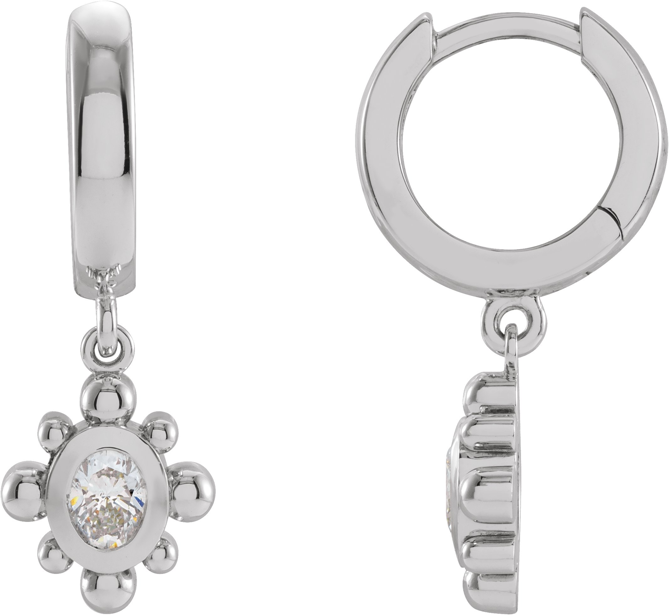 Beaded Bezel-Set Hinged Hoop Earrings