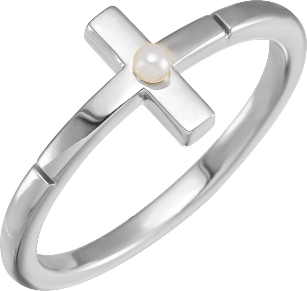 Pearl Sideways Cross Ring