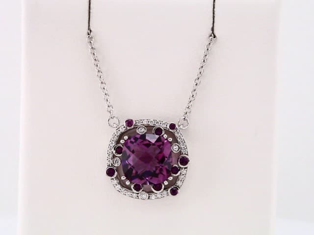 14K White Natural Amethyst & 1/6 CTW Natural Diamond 16" Necklace view 3