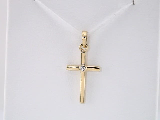14K Yellow .01 CT Natural Diamond Cross Pendant, view 4
