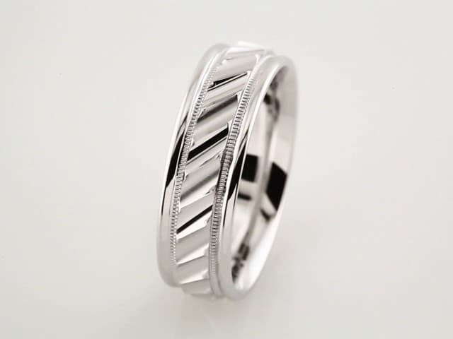 Sterling Silver 6.75 mm Milgrain Edge Diagonal Grooved Comfort-Fit Half Round Band Size 9 view 3