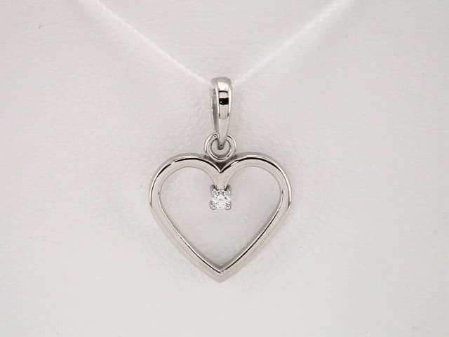 14K White .02 CTW Natural Diamond Heart Pendant view 3