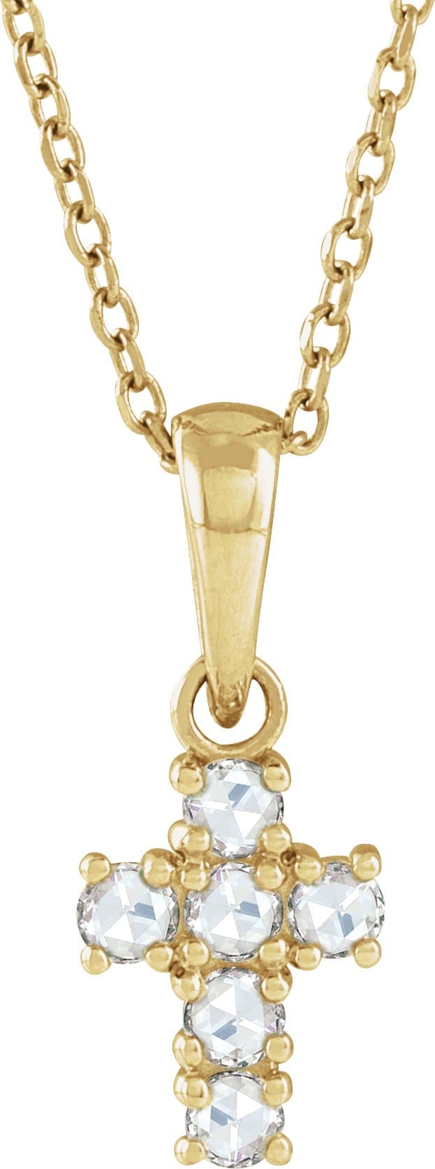 14K White 1/6 CTW Rose-Cut Natural Diamond Cross 16-18 Necklace