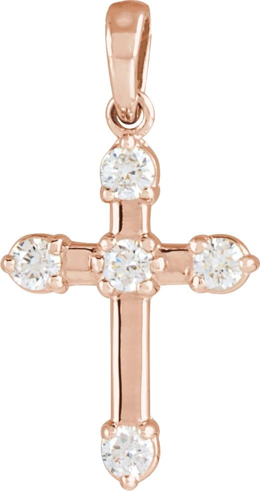 14K Rose 1/6 CTW Natural Diamond Cross Pendant