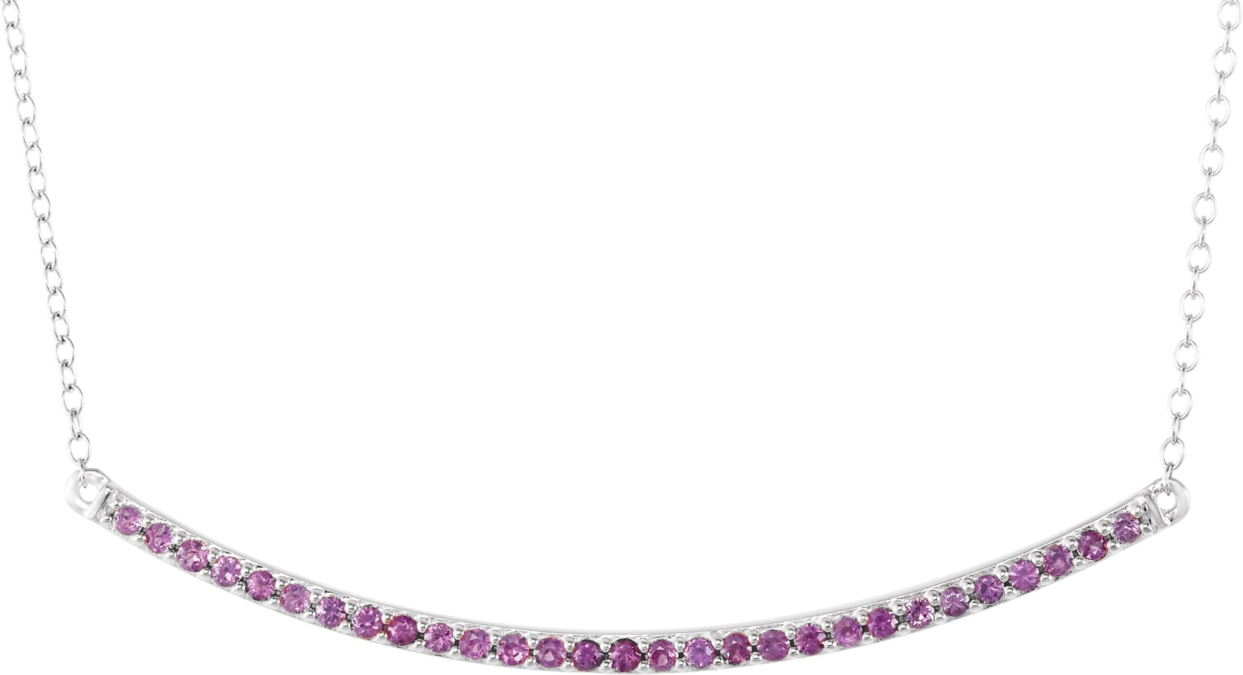 14K White Natural Pink Sapphire Bar 16-18 Necklace