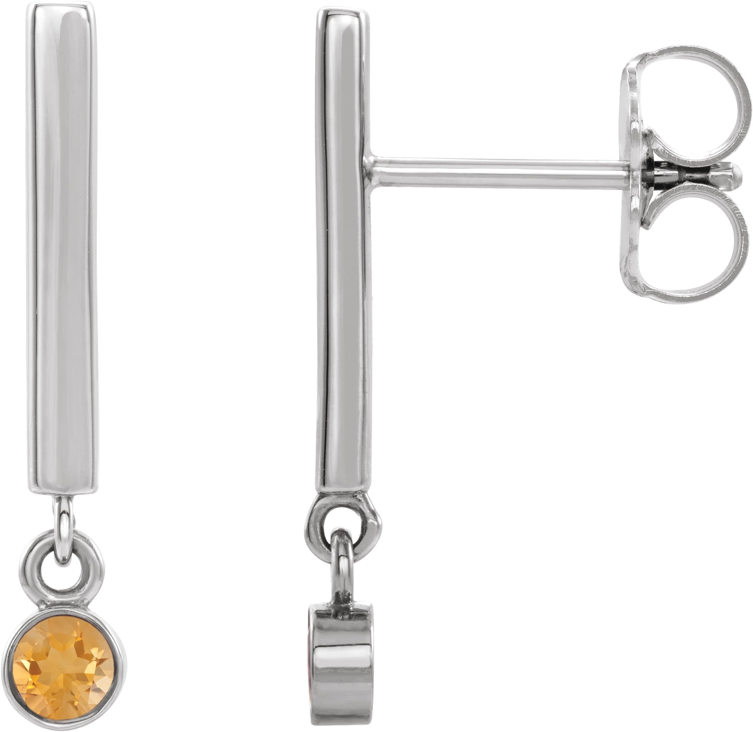 Sterling Silver Natural Citrine Bar Earrings