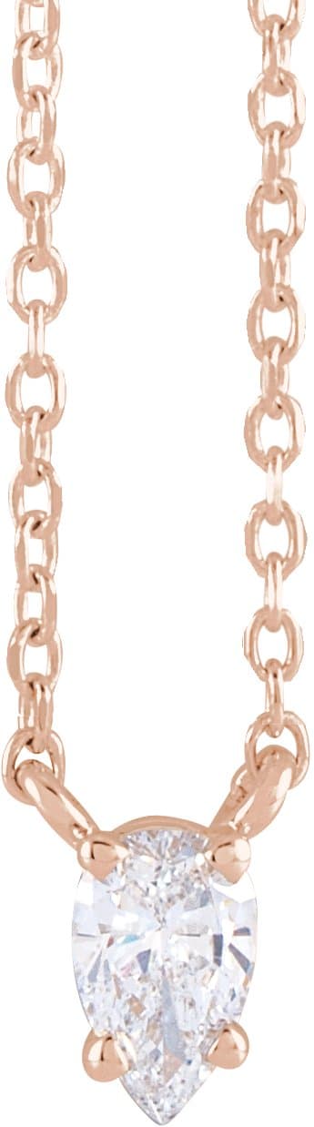 14K Rose 1/3 CT Natural Diamond Solitaire 16-18 Necklace