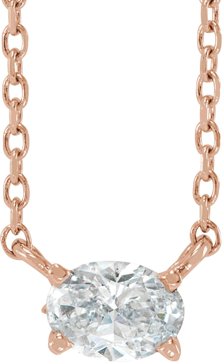 14K Rose Gold 3/8 CT Natural Diamond Solitaire 16-18" Necklace