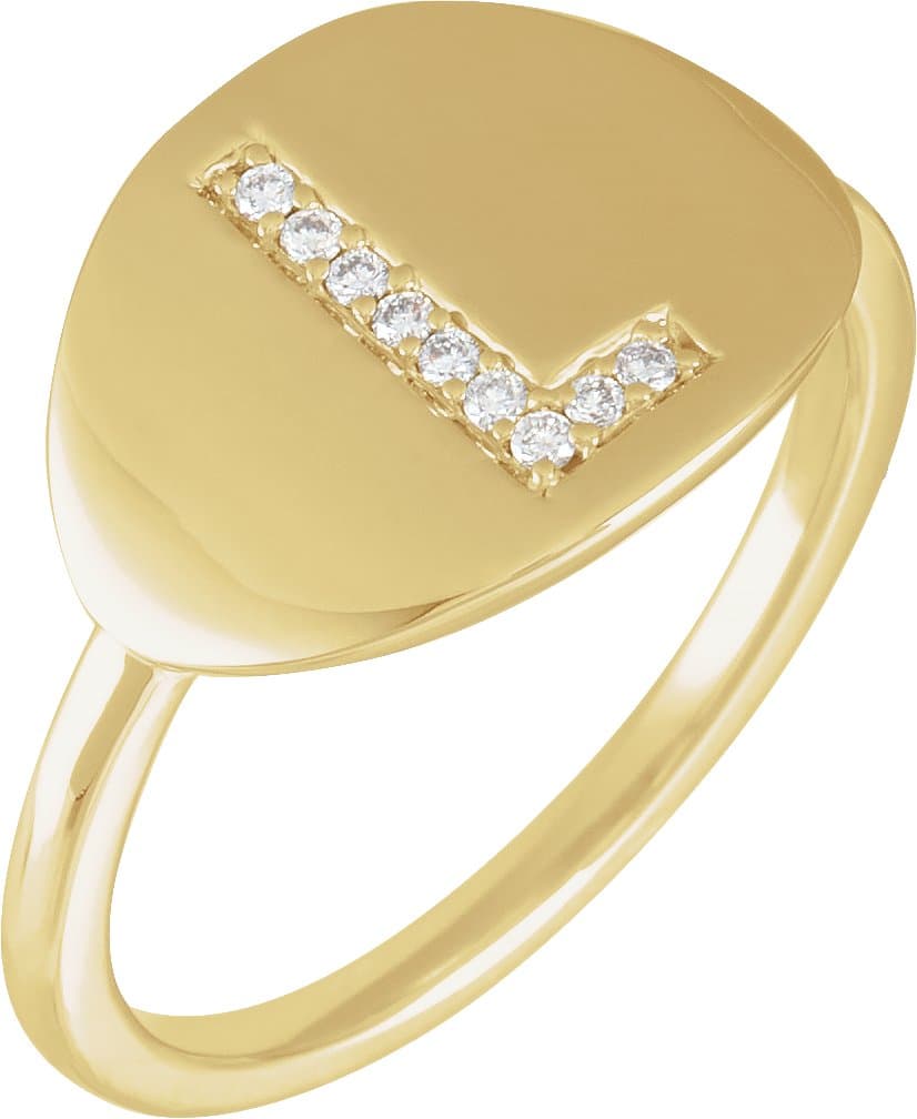 14K Rose .04 CTW Natural Diamond Initial I Signet Ring