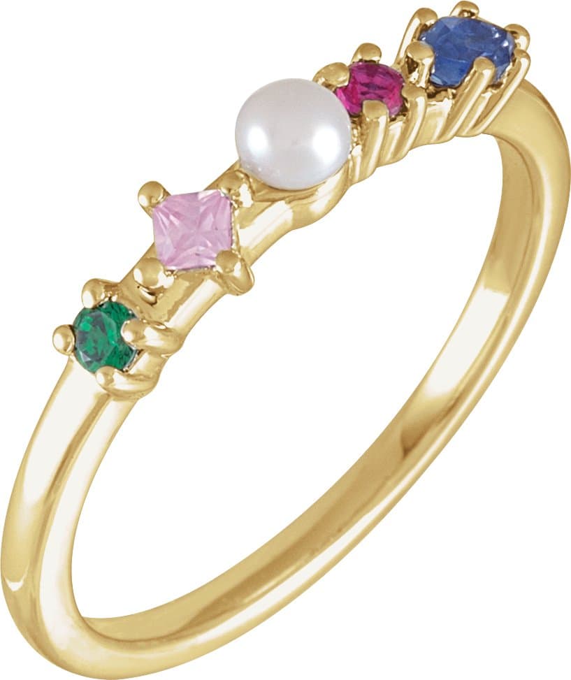 14K Rose Cultured White Freshwater Pearl & Natural Multi-Gemstone Ring