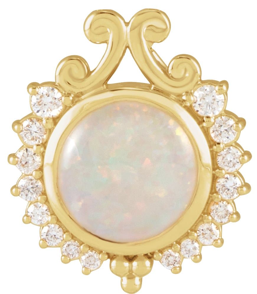 14K Rose Natural White Opal & 1/6 CTW Natural Diamond Pendant