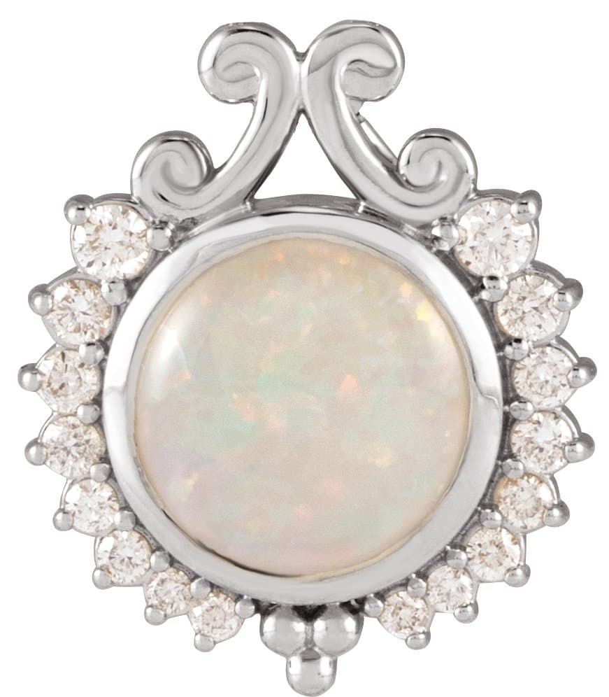 14K Rose Natural White Opal & 1/6 CTW Natural Diamond Pendant