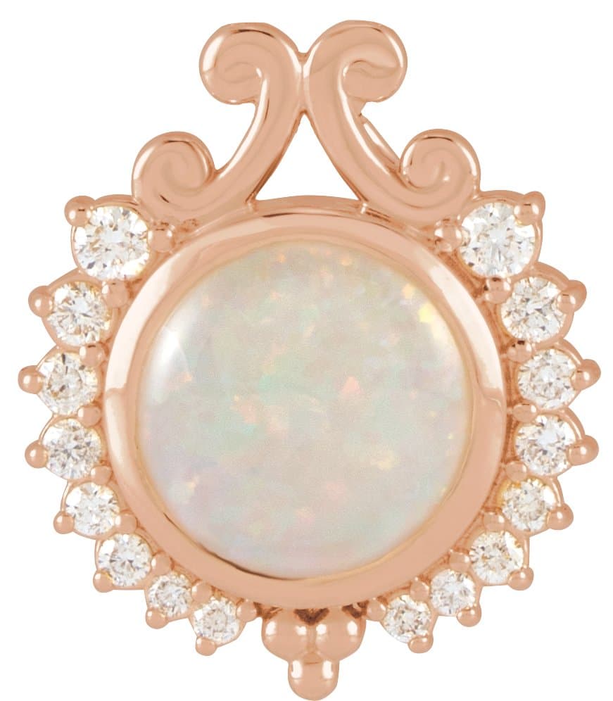 14K Rose Natural White Opal & 1/6 CTW Natural Diamond Pendant
