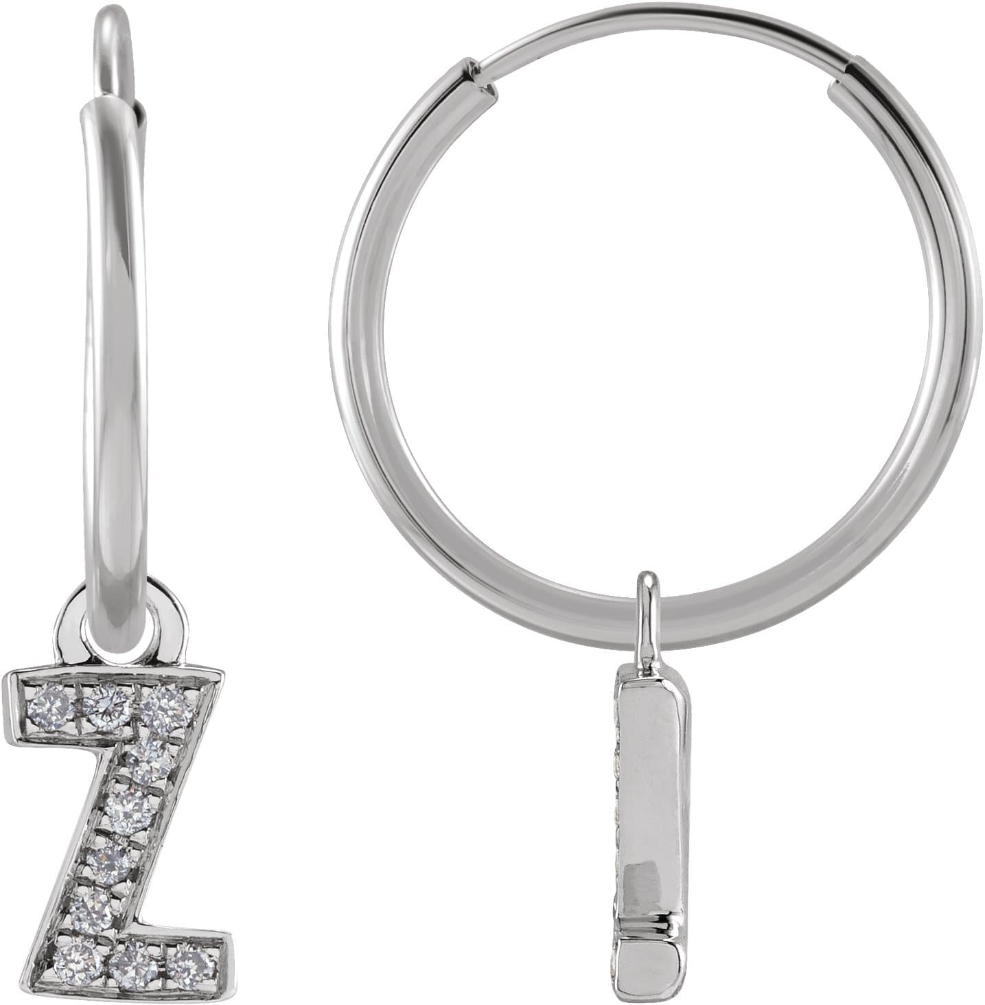 14K Rose .025 CTW Natural Diamond Single Initial J Hoop Earring