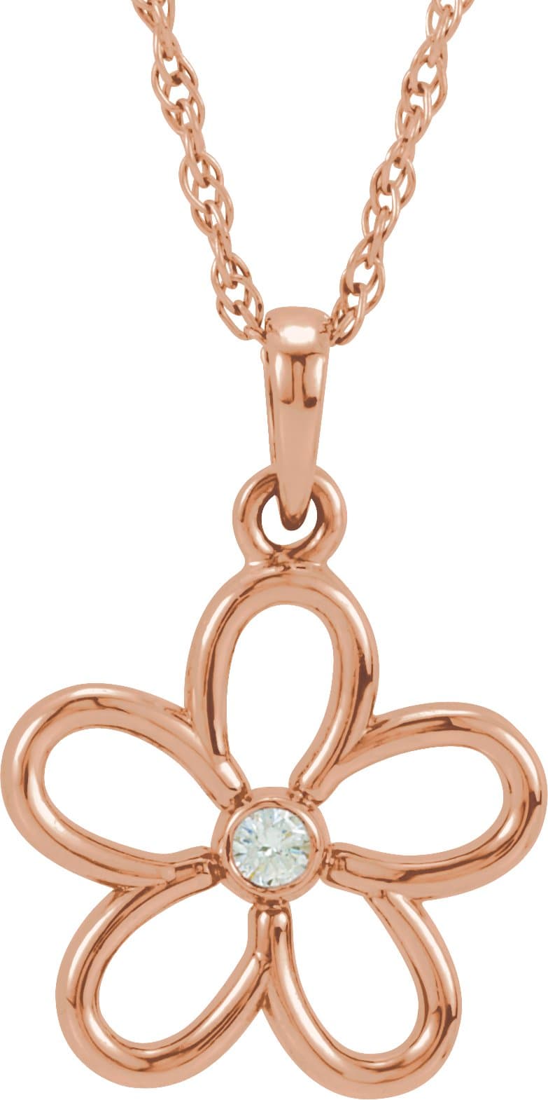 14K Rose .03 CT Natural Diamond Flower 18 Necklace