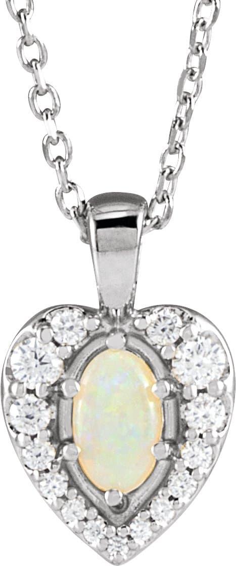 14K Rose Natural White Opal Cabochon  & 1/8 CTW Natural Diamond 16-18 Necklace