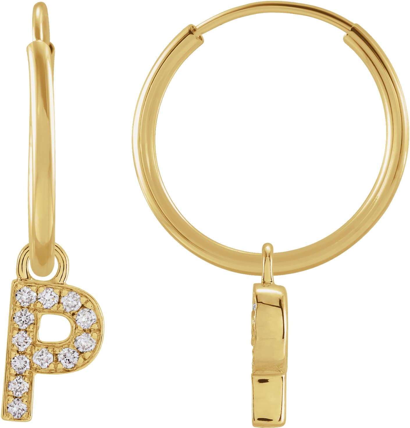 14K Rose .025 CTW Natural Diamond Single Initial J Hoop Earring