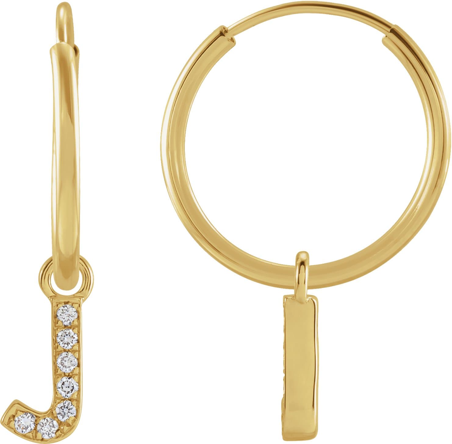 14K Rose Gold .025 CTW Natural Diamond Single Initial J Hoop Earring