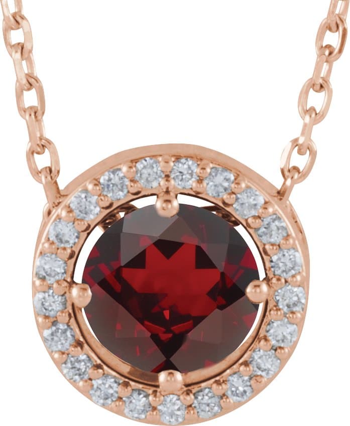 14K Rose Lab-Grown Alexandrite & .05 CTW Natural Diamond Halo-Style 16 Necklace