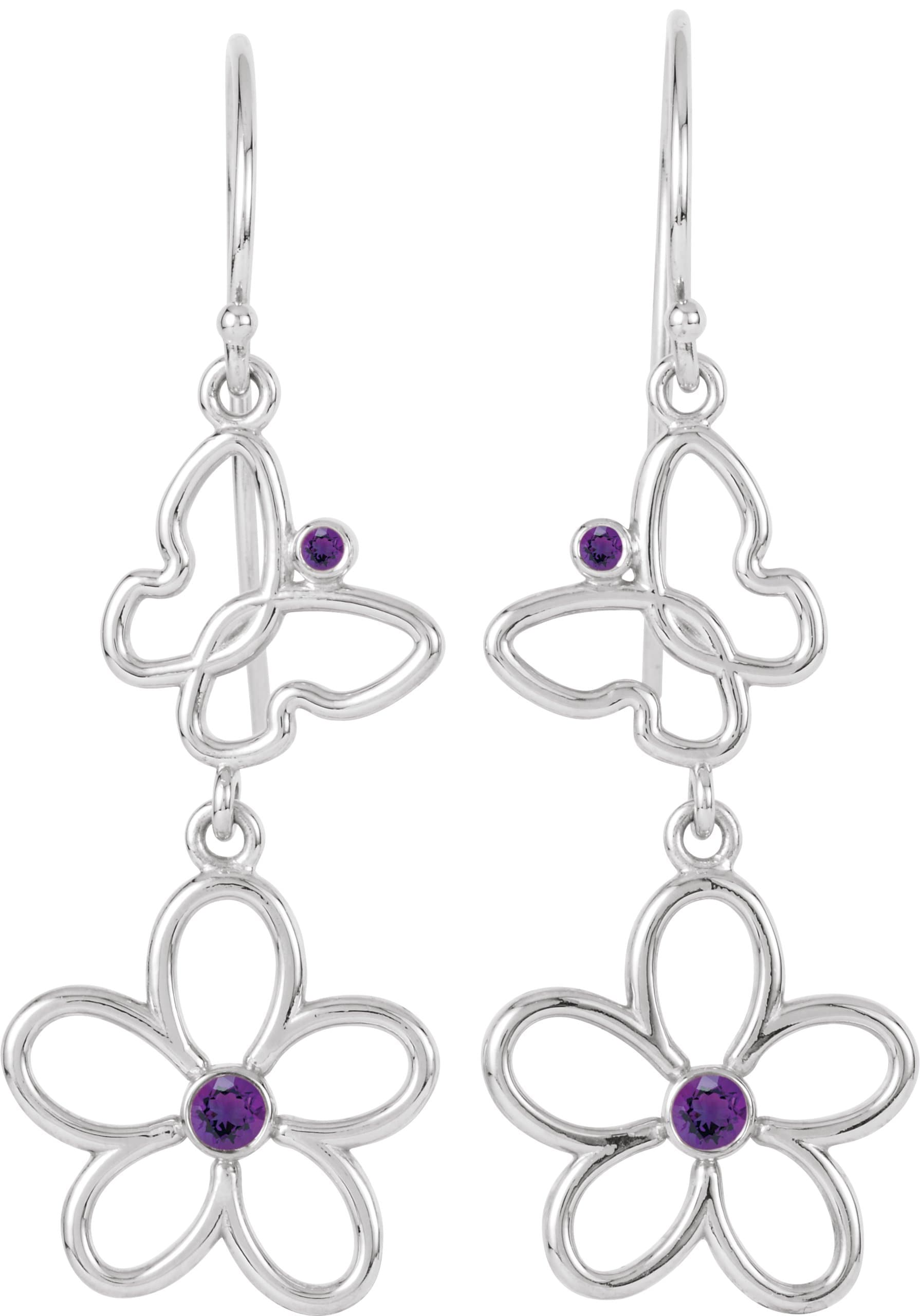 14K Yellow Natural Pink Tourmaline Butterfly & Floral Earrings