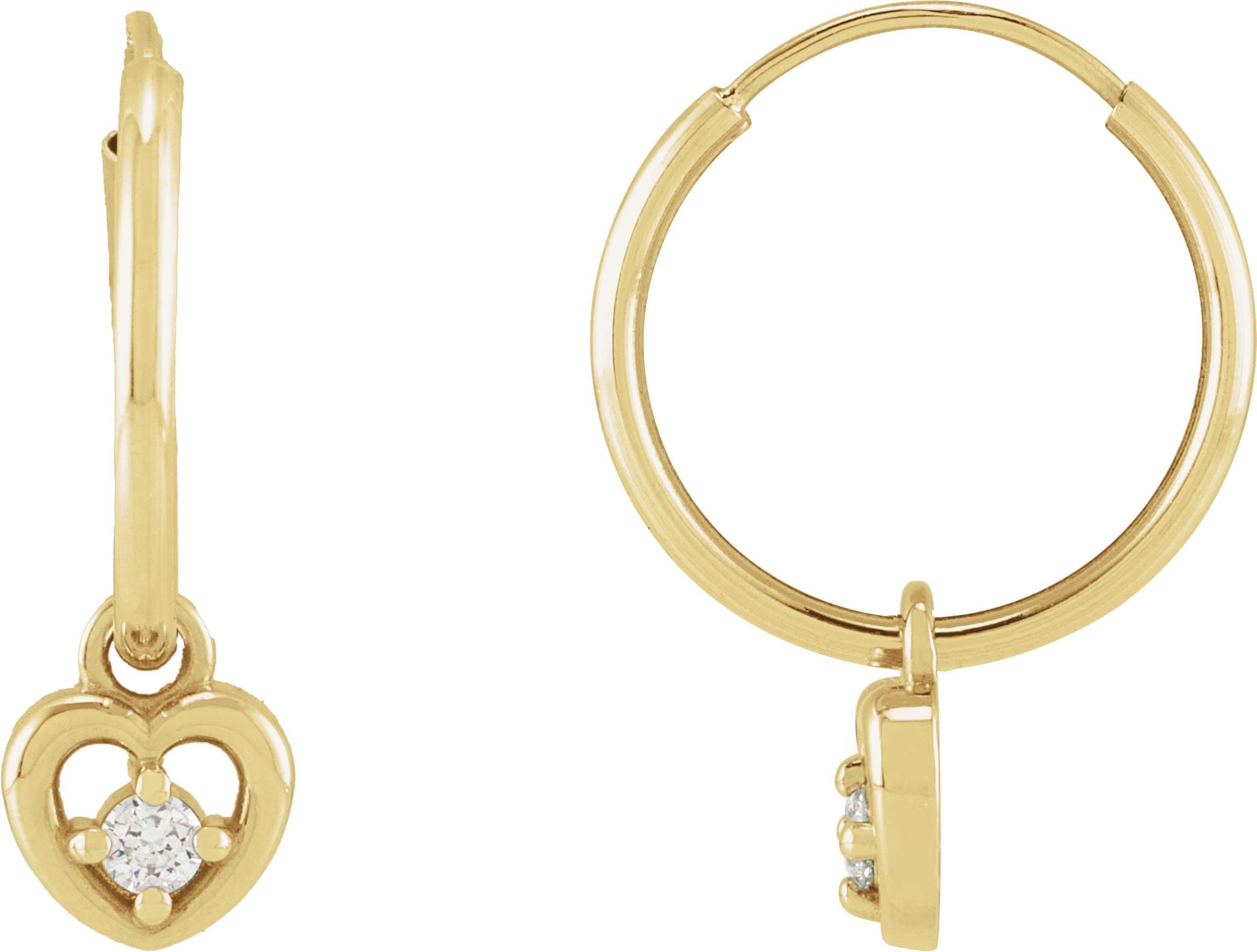 14K White .06 CTW Natural Diamond Heart 17.7 mm Hoop Earrings