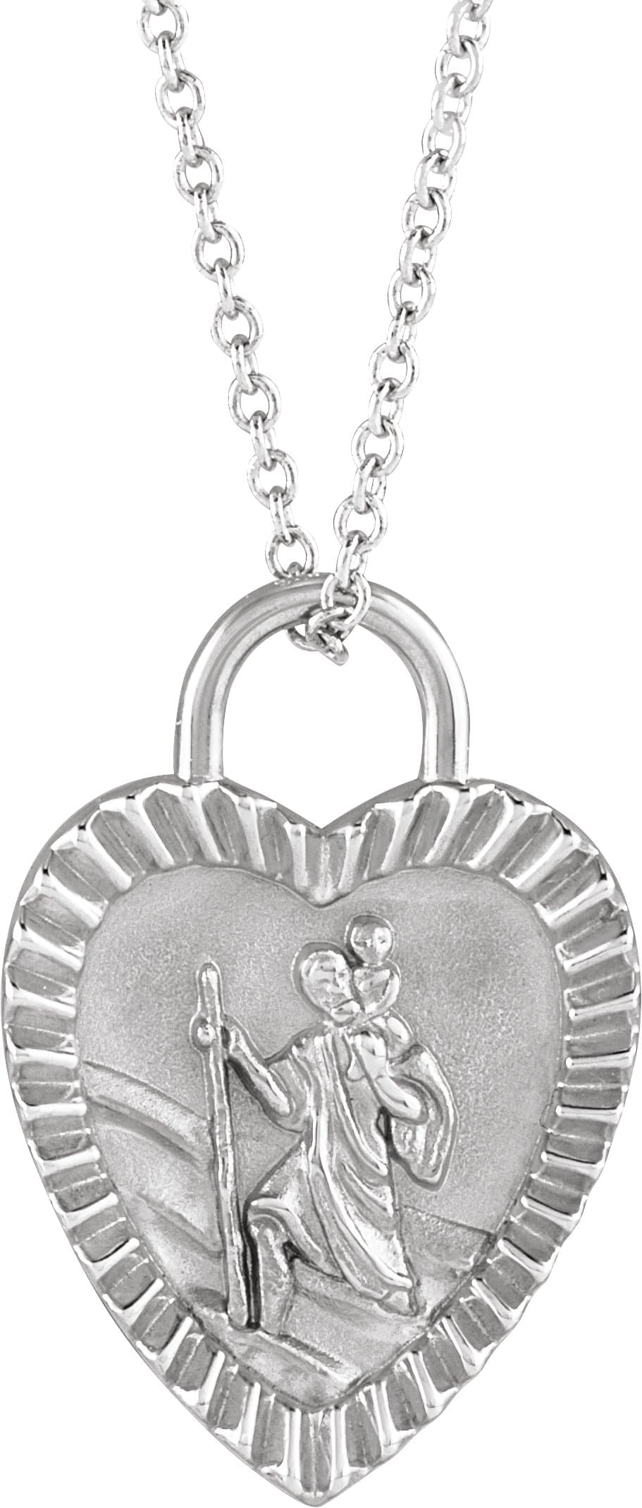 14K Rose St. Christopher Heart Medal 16-18 Necklace