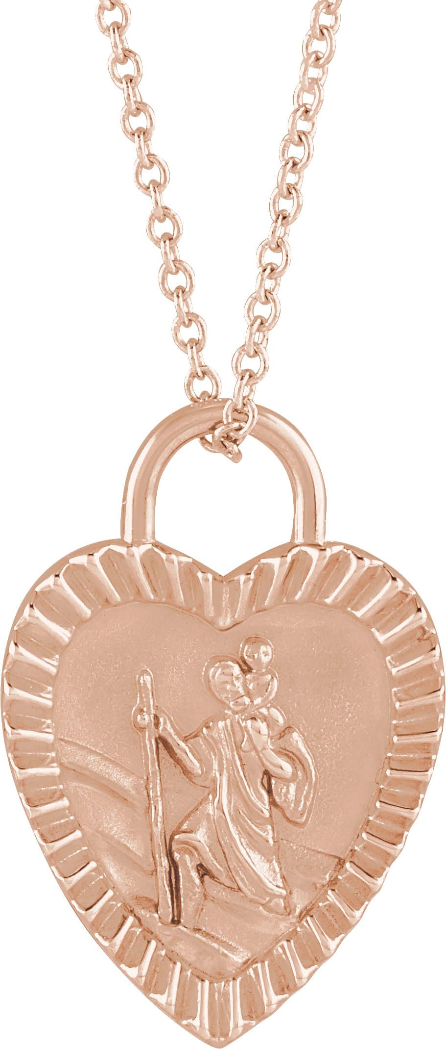 14K Rose St. Christopher Heart Medal 16-18 Necklace
