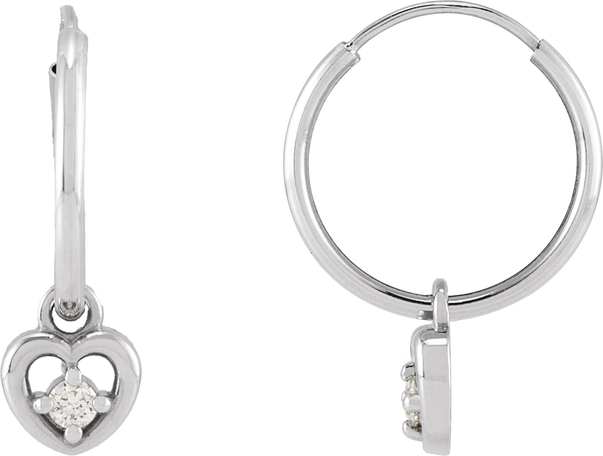 14K White .06 CTW Natural Diamond Heart 17.7 mm Hoop Earrings