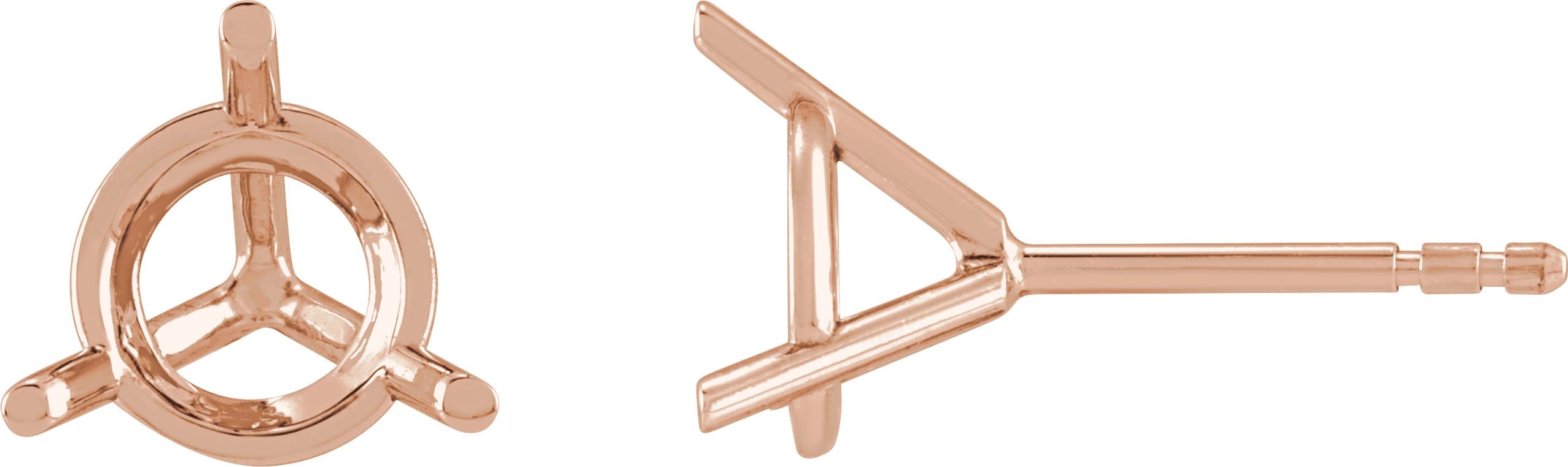 14K Rose Gold 2.5 mm Round 3-Prong Cocktail-Style Earring Mounting