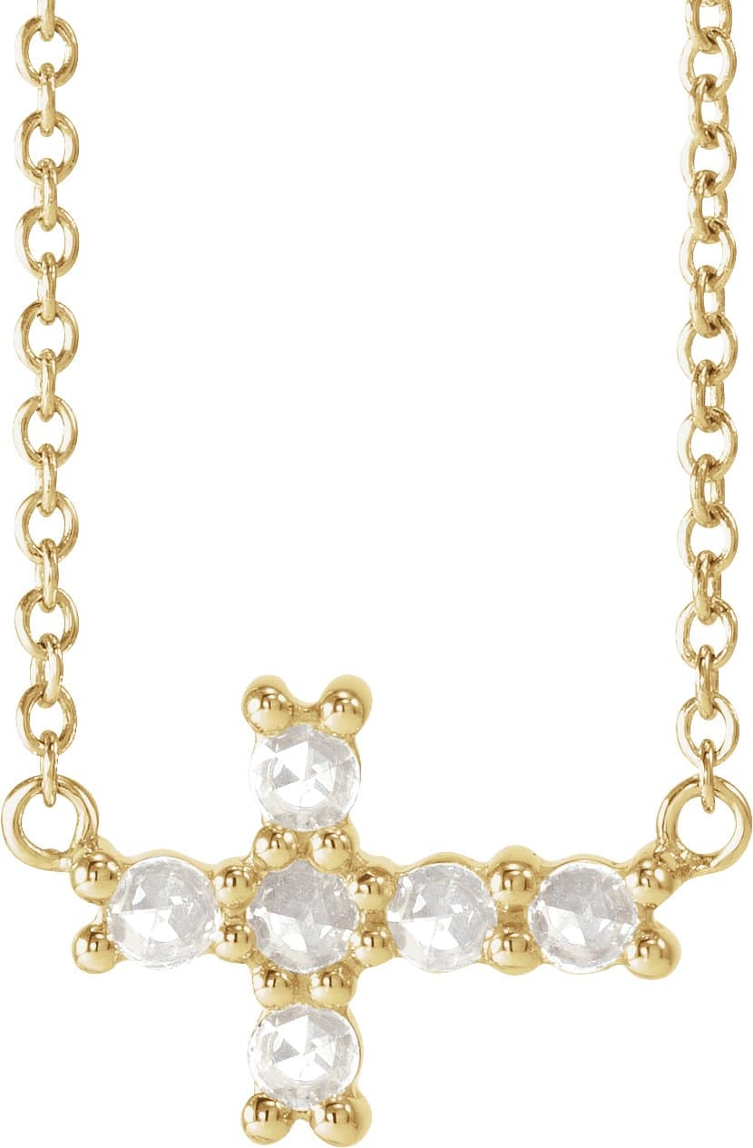 14K Rose 1/8 CTW Rose-Cut Natural Diamond Sideways Cross 16-18 Necklace