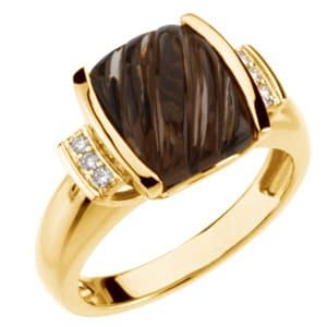14K Yellow Natural Smoky Quartz & .06 CTW Natual Diamond Ring