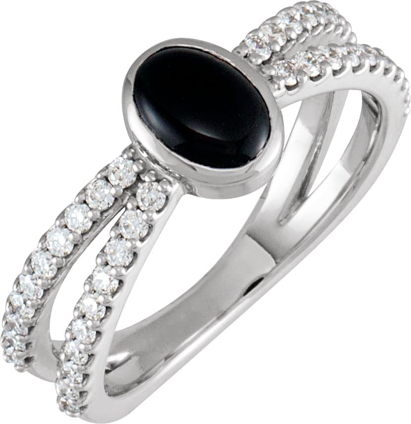 14K Rose Natural Black Onyx & 3/8 CTW Natural Diamond Ring
