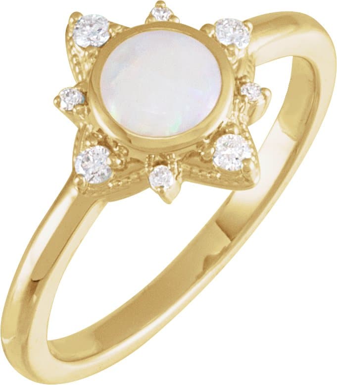 14K Rose Natural White Opal & 1/10 CTW Natural Diamond Halo-Style Ring
