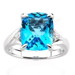 14K White Natural Checkerboard Swiss Blue Topaz & 1/6 CTW Natural Diamond Ring